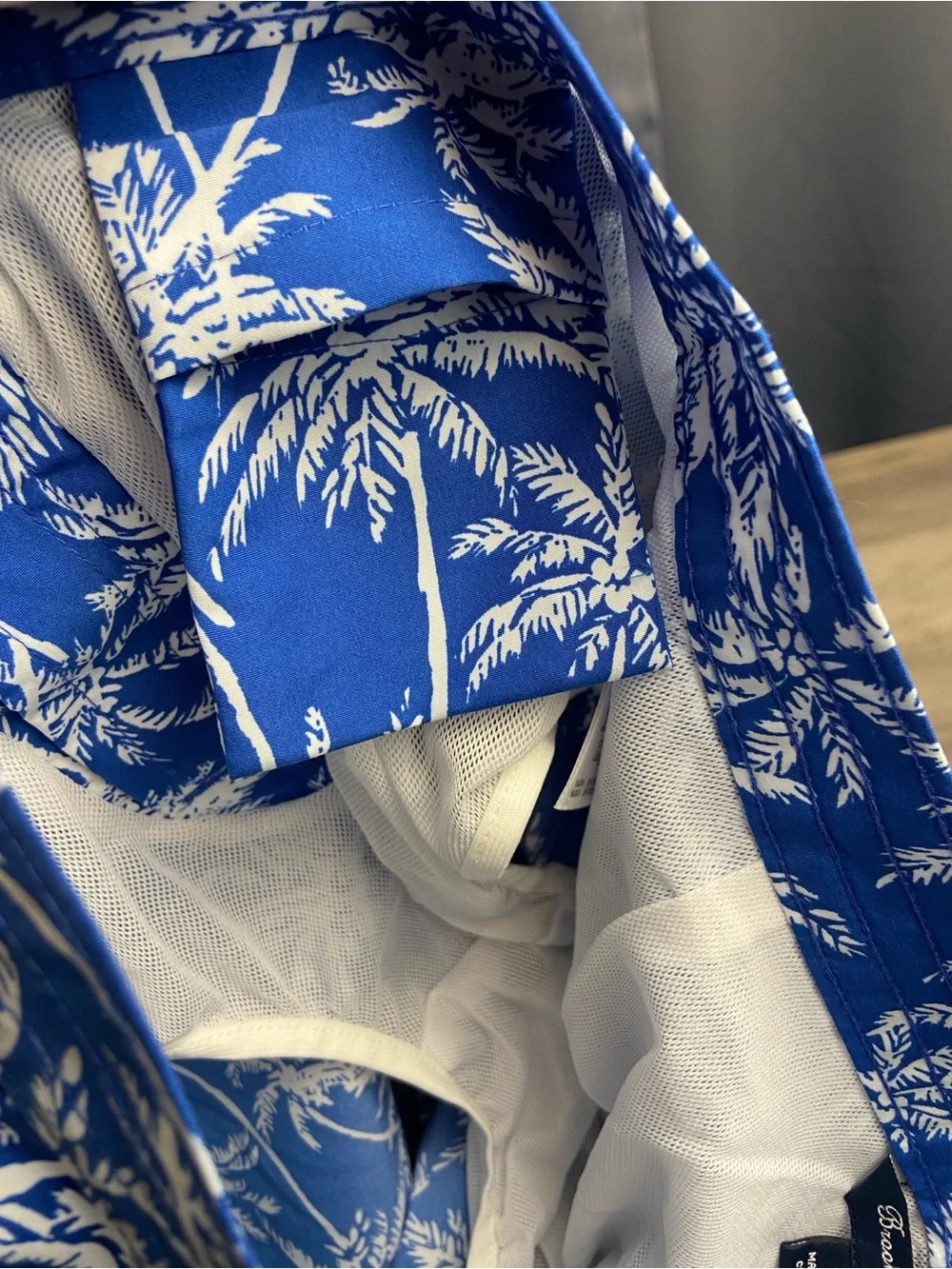 NWT Brooks Brothers Blue Palm Trees Lined‎ Swim Trunks Pockets Boys sz 12
